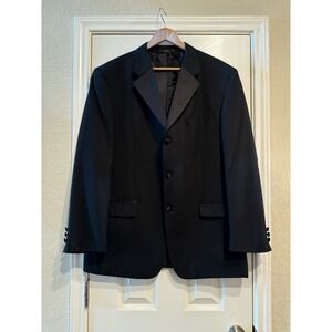 Jones New York 44R  Tuxedo Jacket 100% Wool Black Three‎ Button Lined Bow Tie
